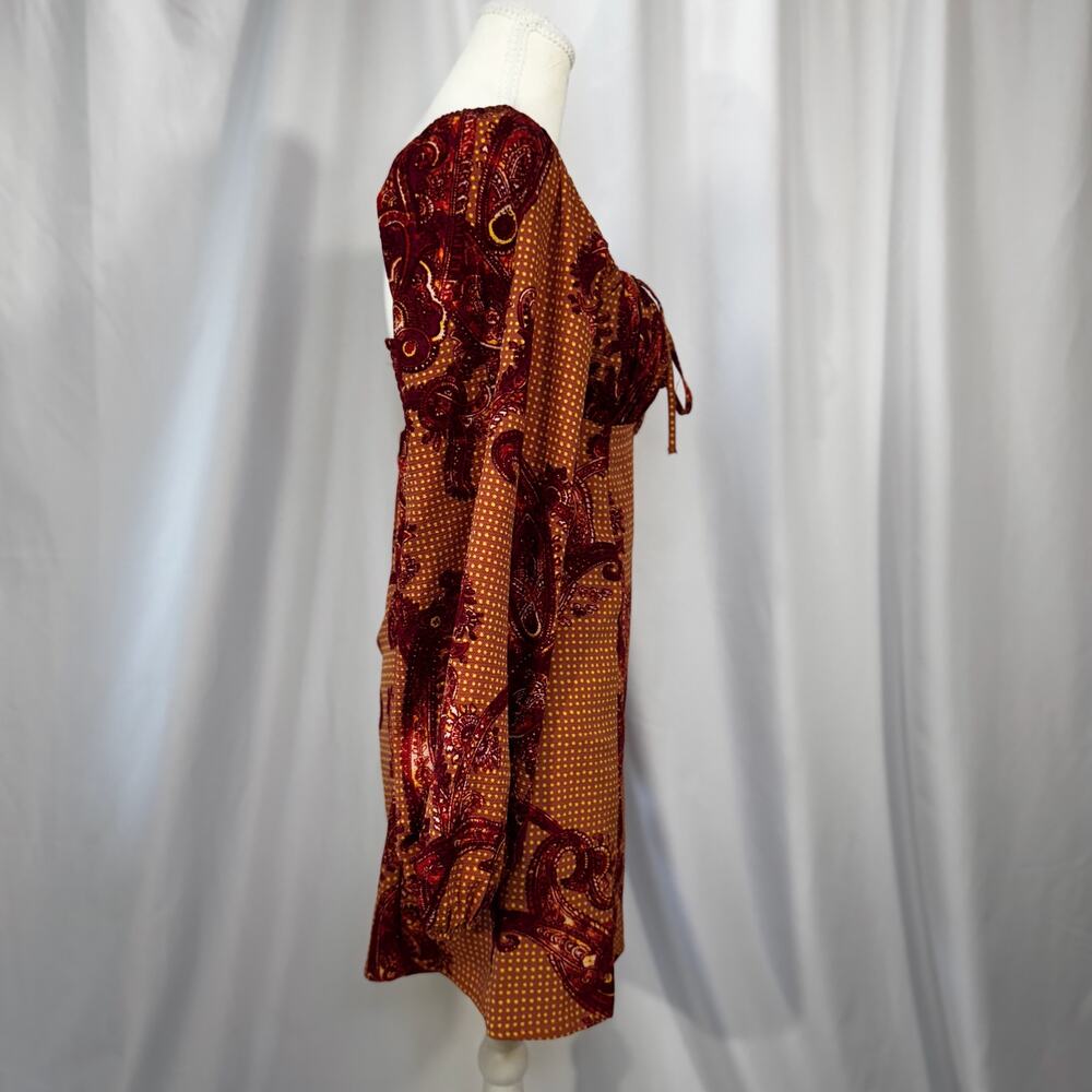 Urban Outfitters Paisley Mini Dress Smocked Balloon Sleeve Boho Small Peasant - Picture 15 of 16
